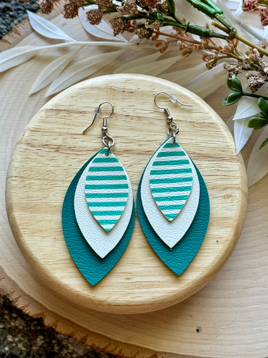 Teal Stripe Leaf Earrings