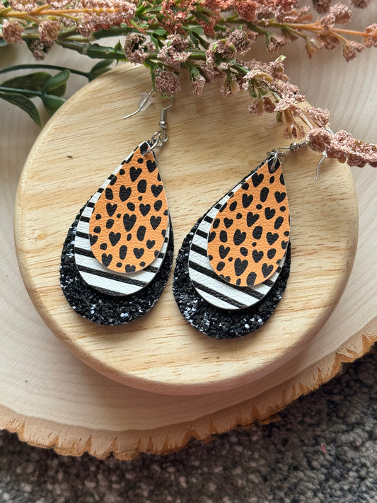 Cheetah Heart Teardrop Earrings