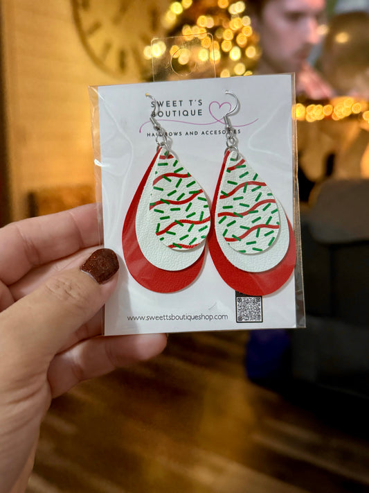 Red Christmas Tree Cake Teardrop Earrings