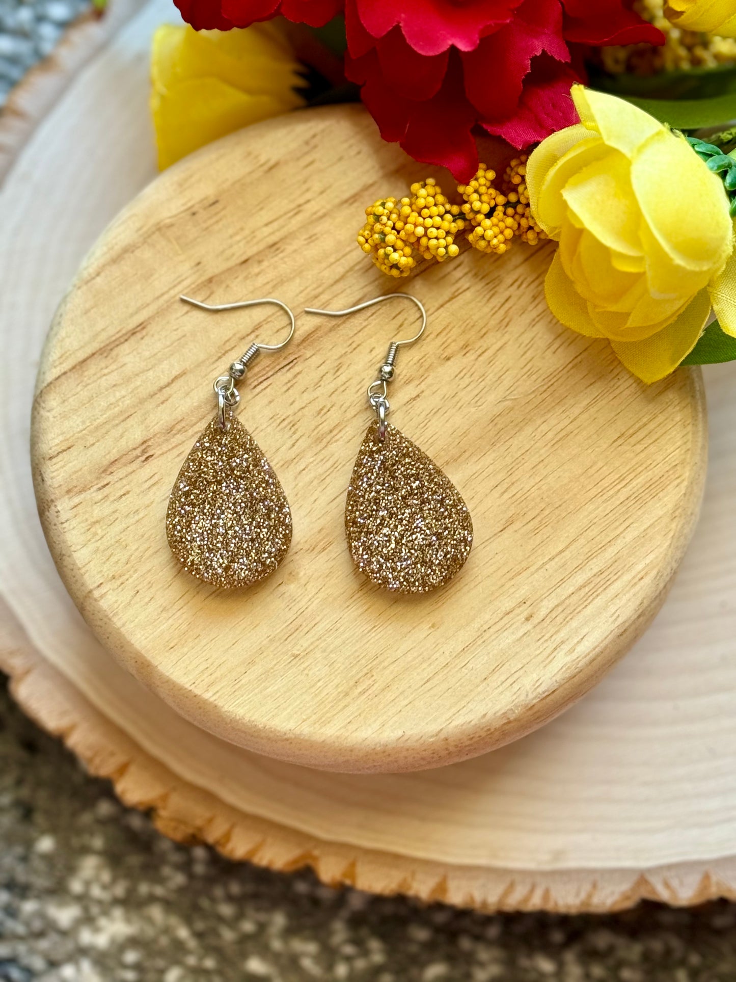 49 Gold Mini Teardrop Resin Earrings