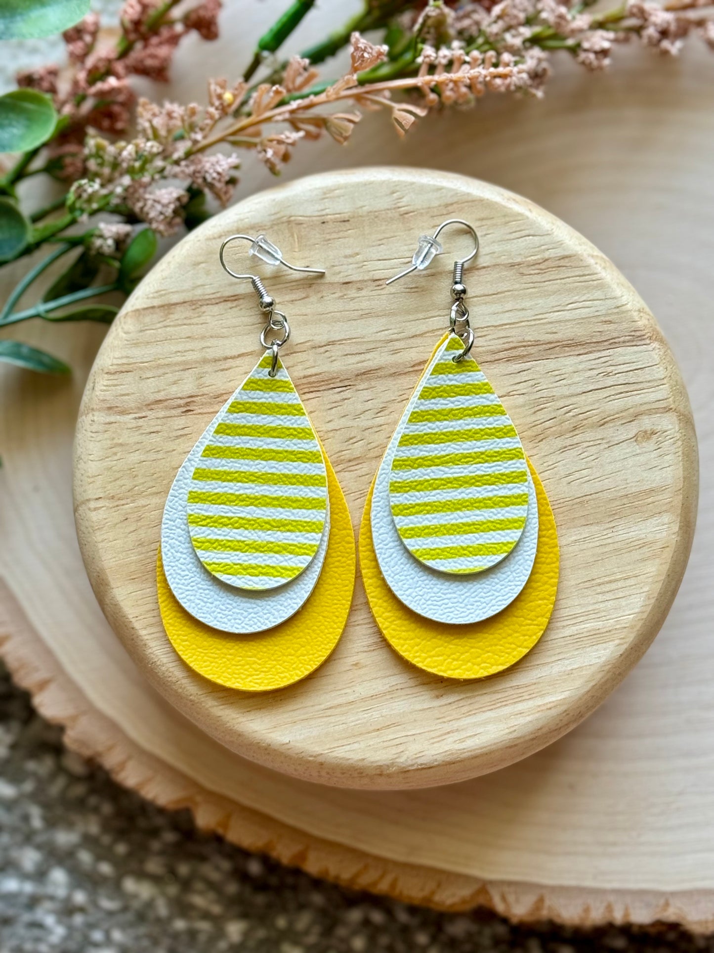 Yellow Stripe Teardrop Earrings