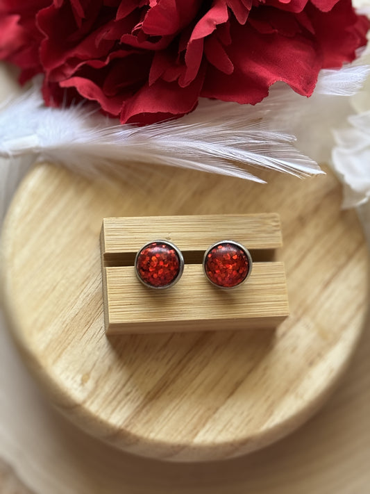 Red Glitter Stud Earrings