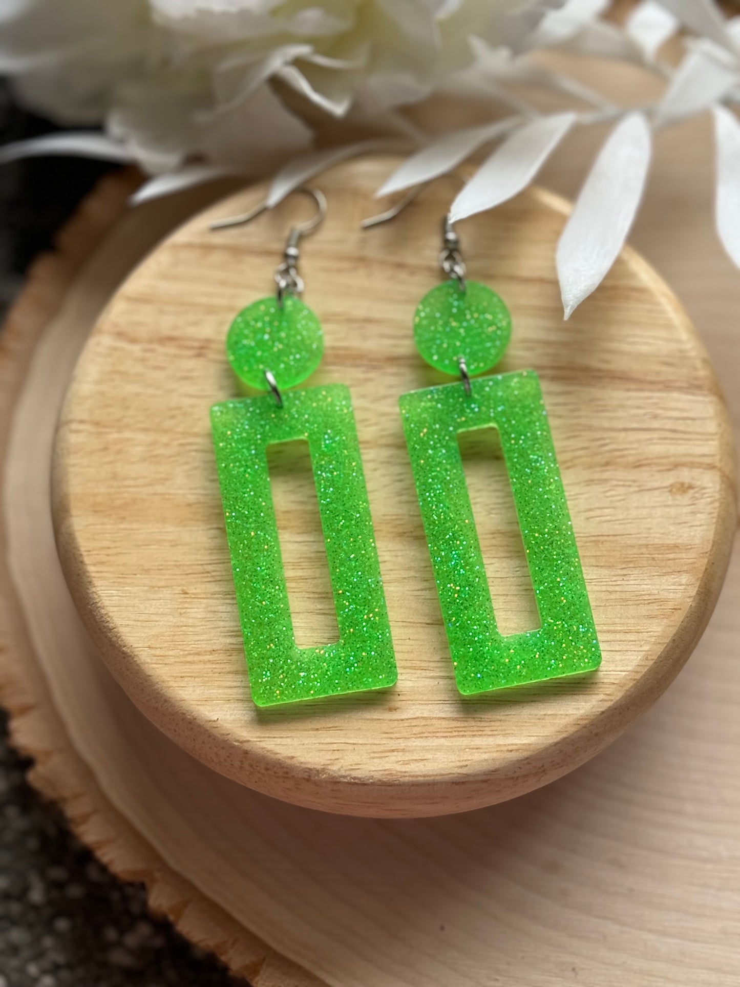 Bright Green Resin Glitter Earrings