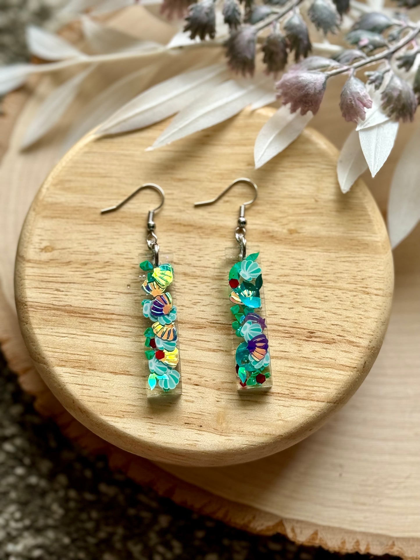 Mermaid Mix Resin Bar Dangle Earrings