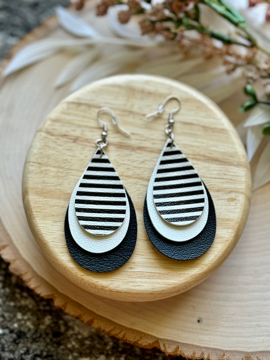 Black Stripe Teardrop Earrings