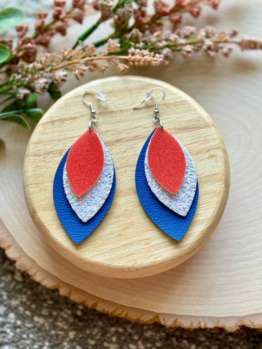 Red and Blue Leaf Earrings