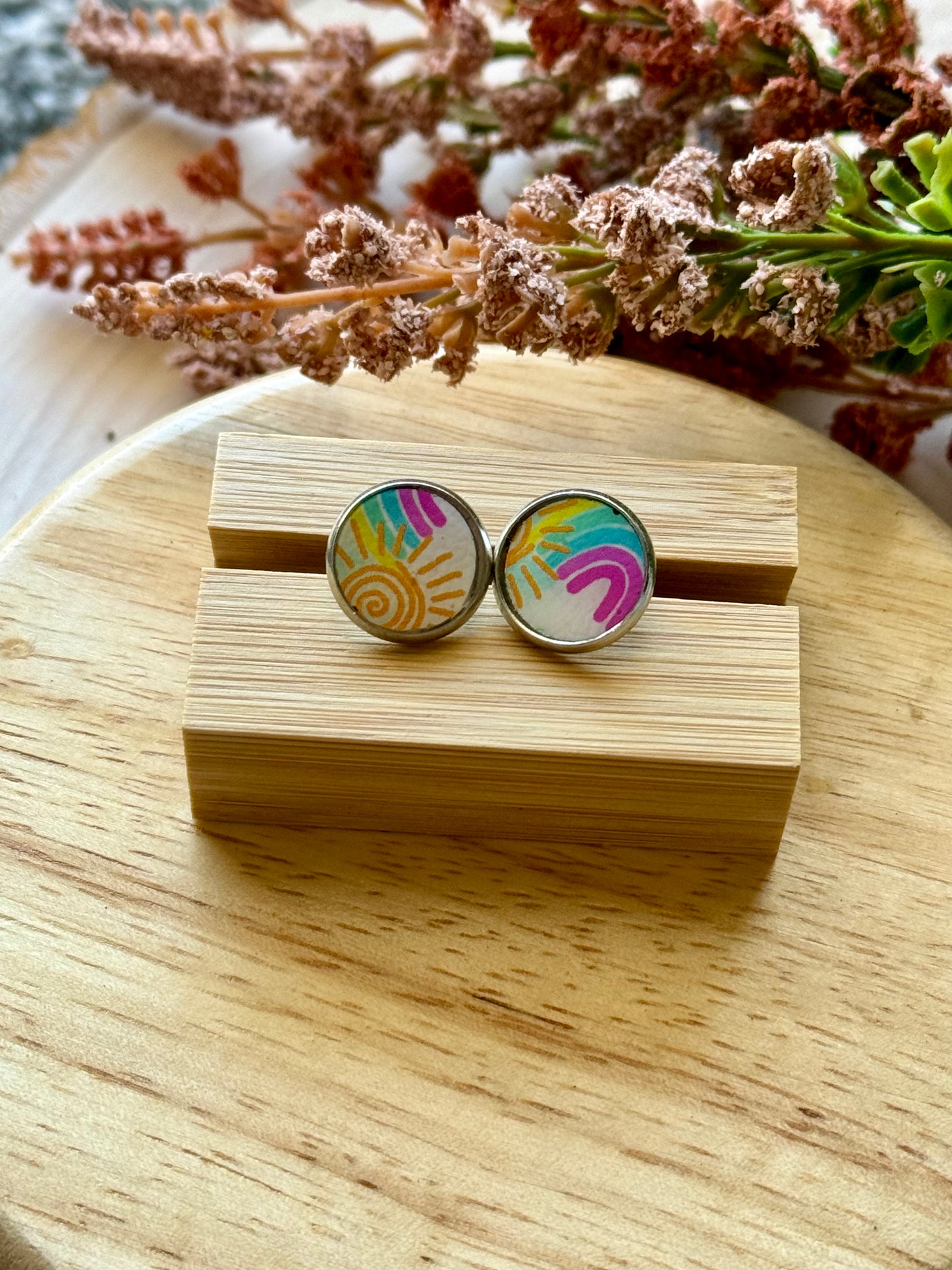 Rainbow Sunshine Resin Stud Earrings