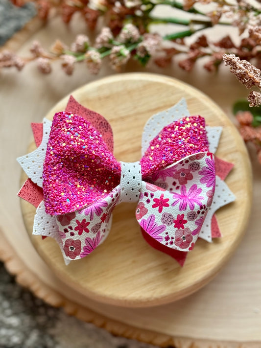 Pink Floral Twisty Twirl Bow