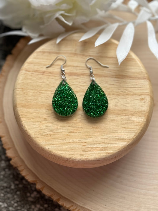 Green Mini Teardrop Resin Earrings