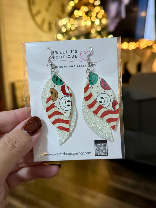 Smiley Christmas Feathered Earrings