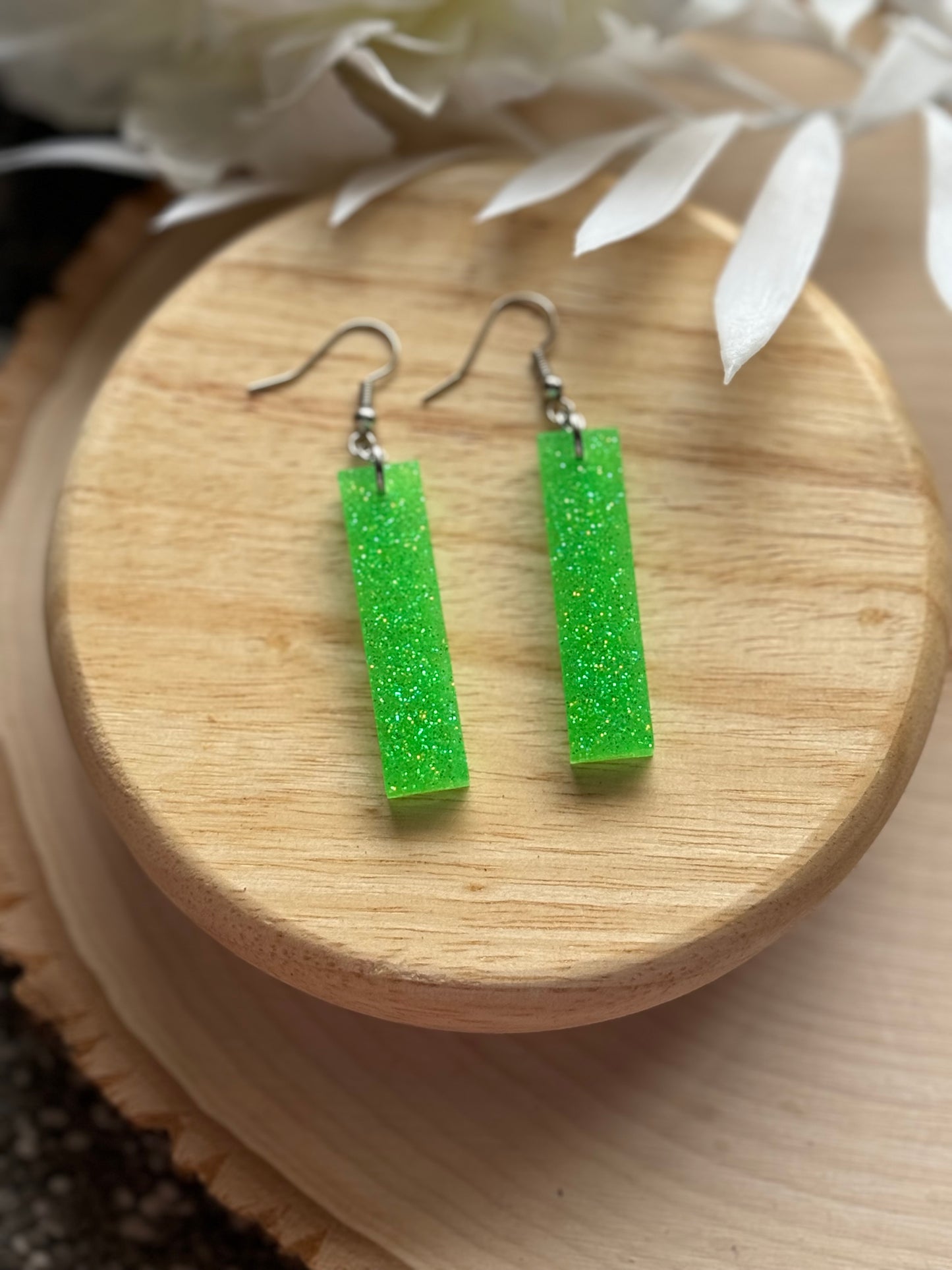 Bright green Bar Dangle Earrings