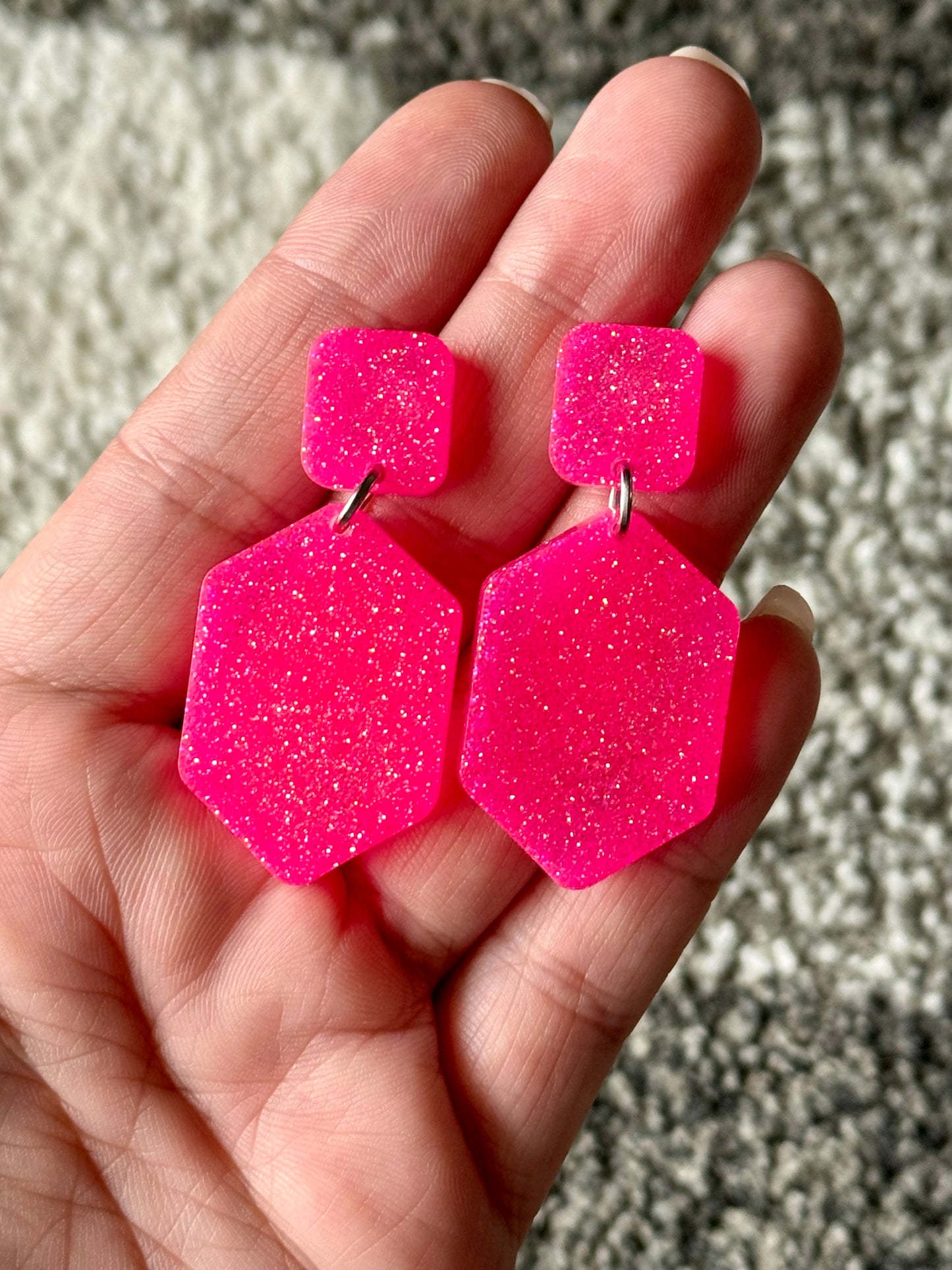 Pink Glitter Hexagon resin Earrings