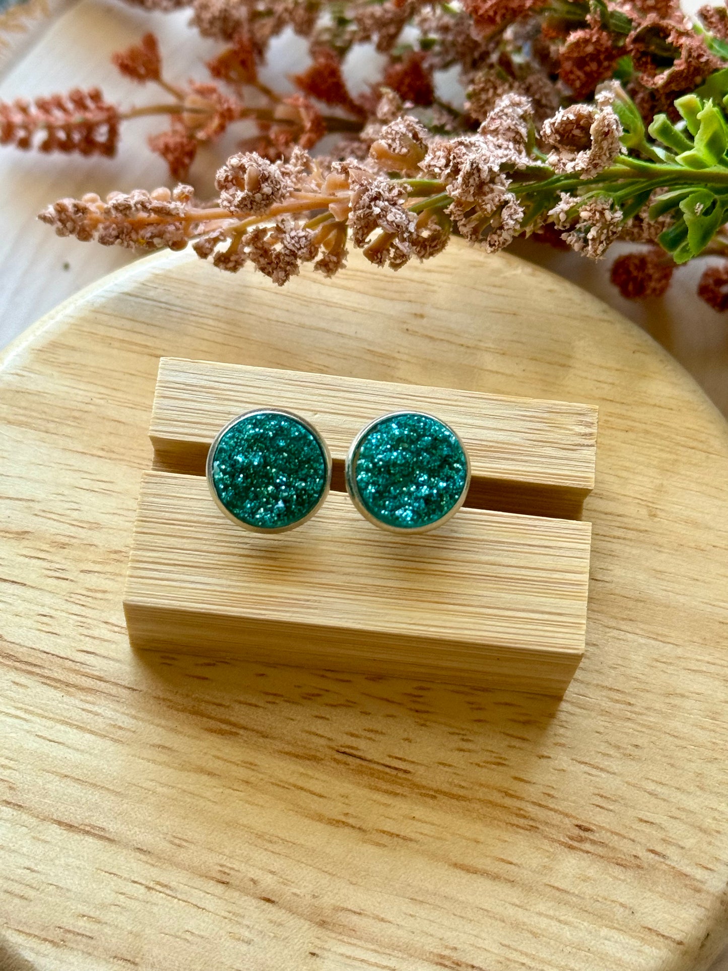 Teal Geode Stud Earrings