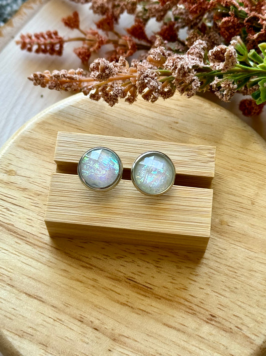 White Opal Stud Earrings