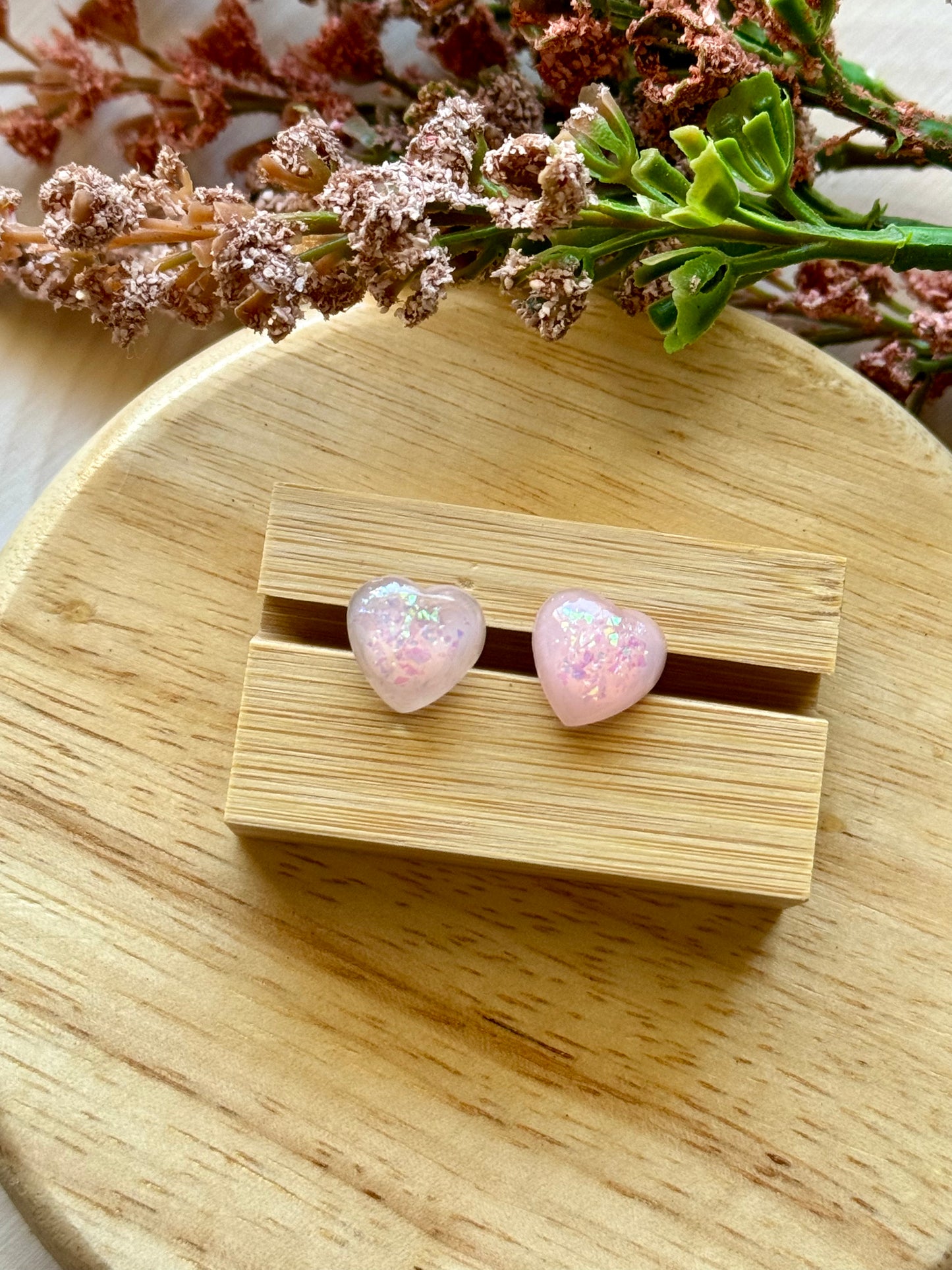 Pale Pink Heart Stud Earrings