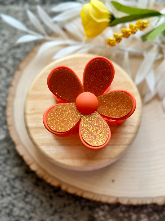 Orange Glitter Flower Claw Clip