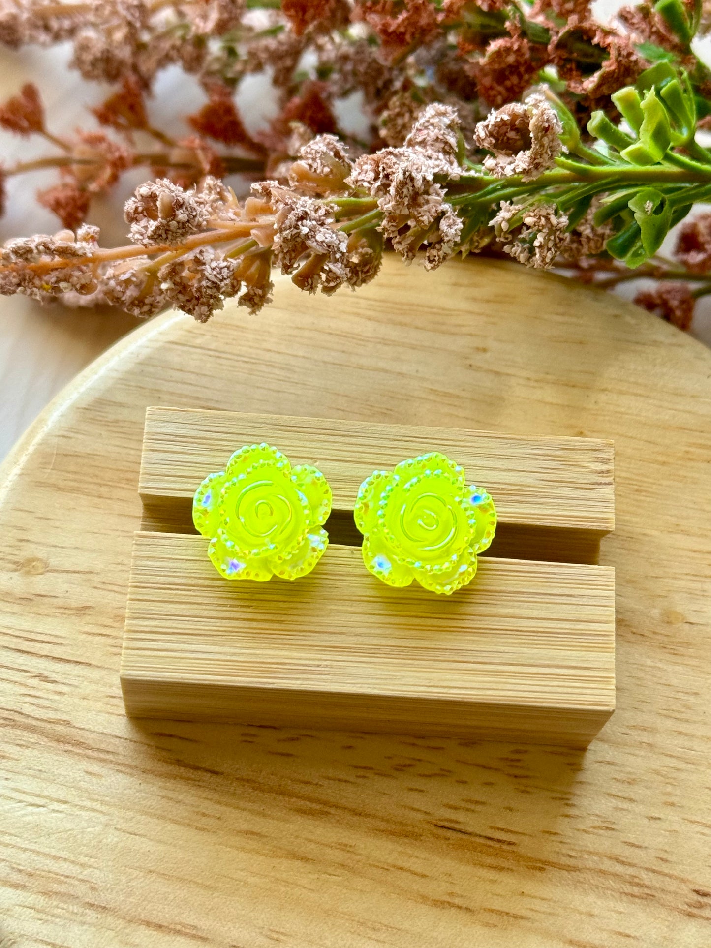 Neon Yellow Floral Stud Earrings