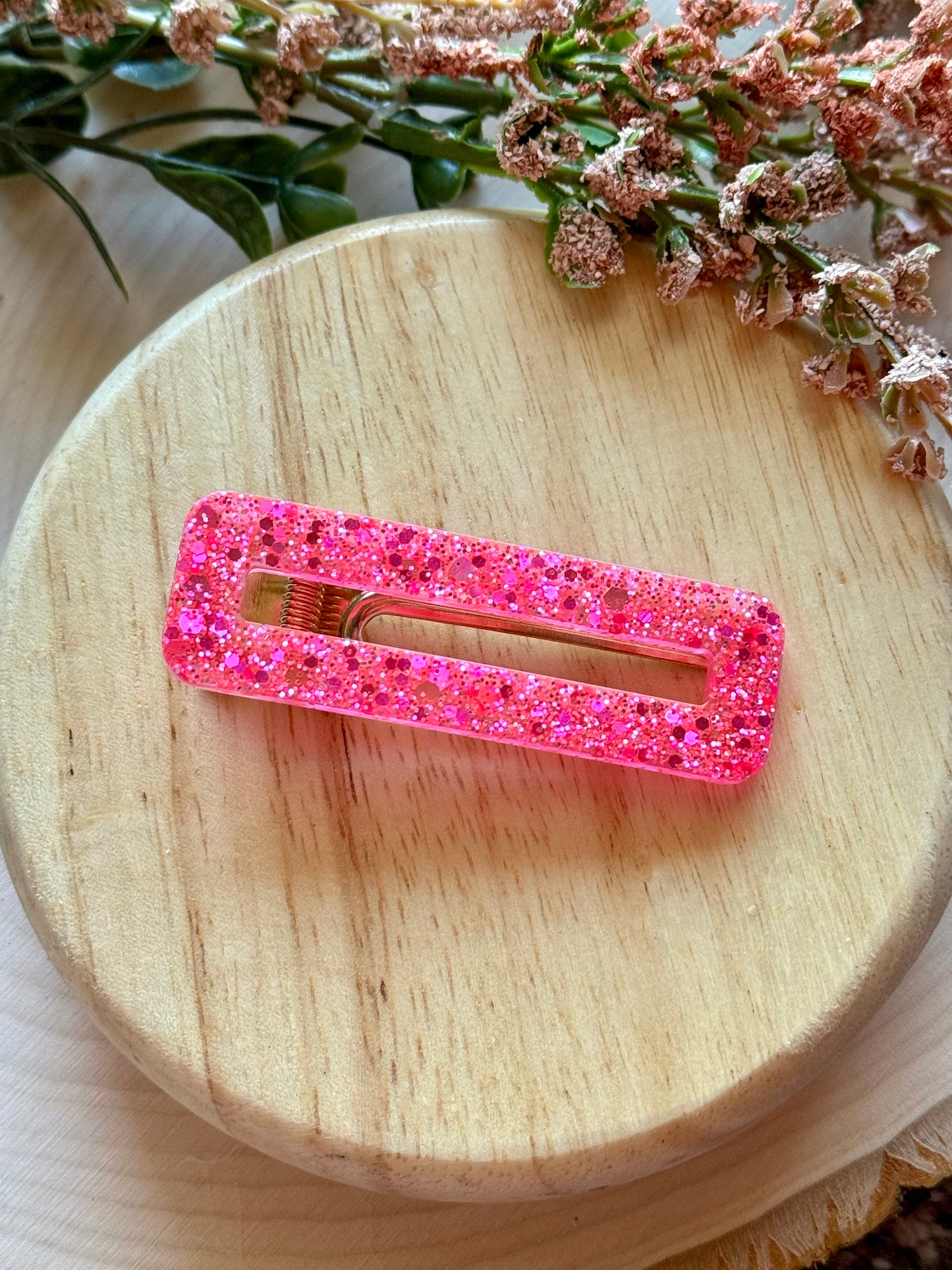 Bright Pink Glitter Resin Clip