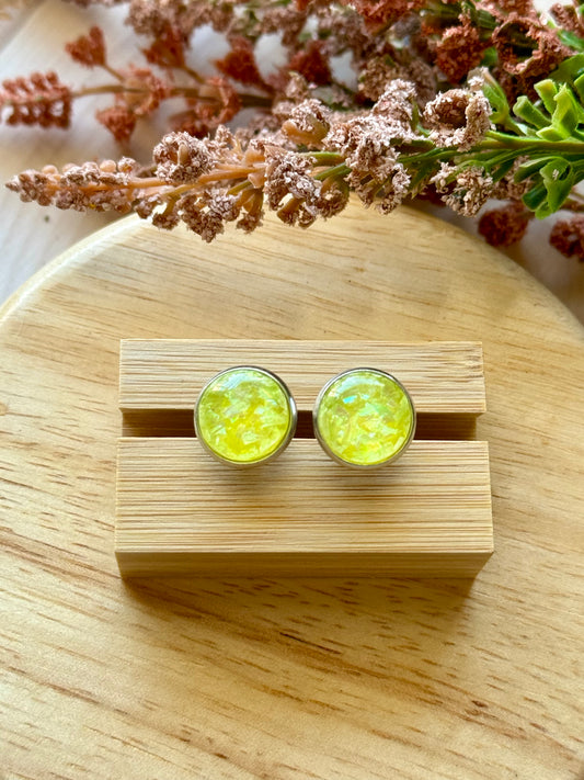 Yellow Opal Flake Stud Earrings