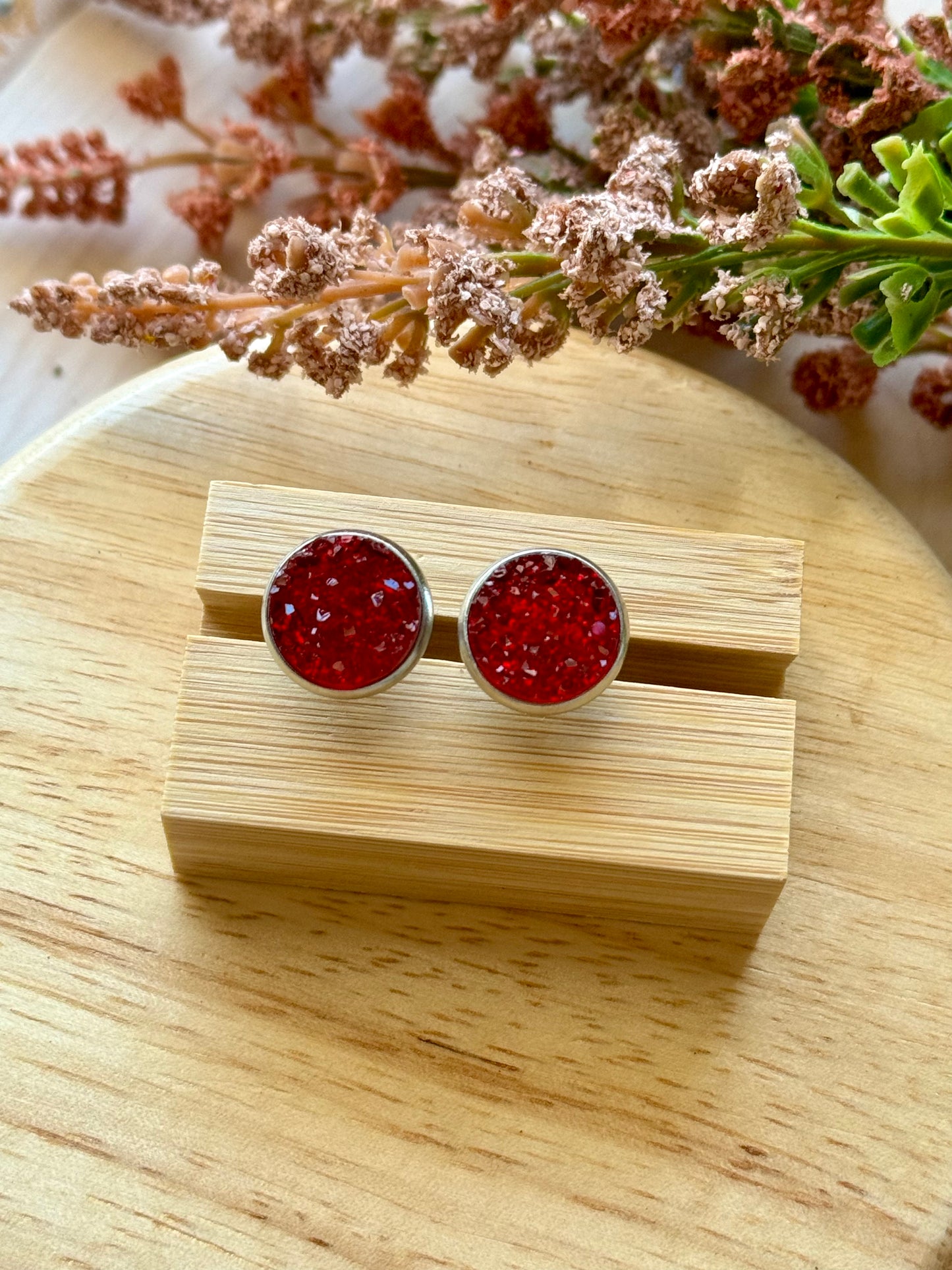 Red Geode Stud Earrings