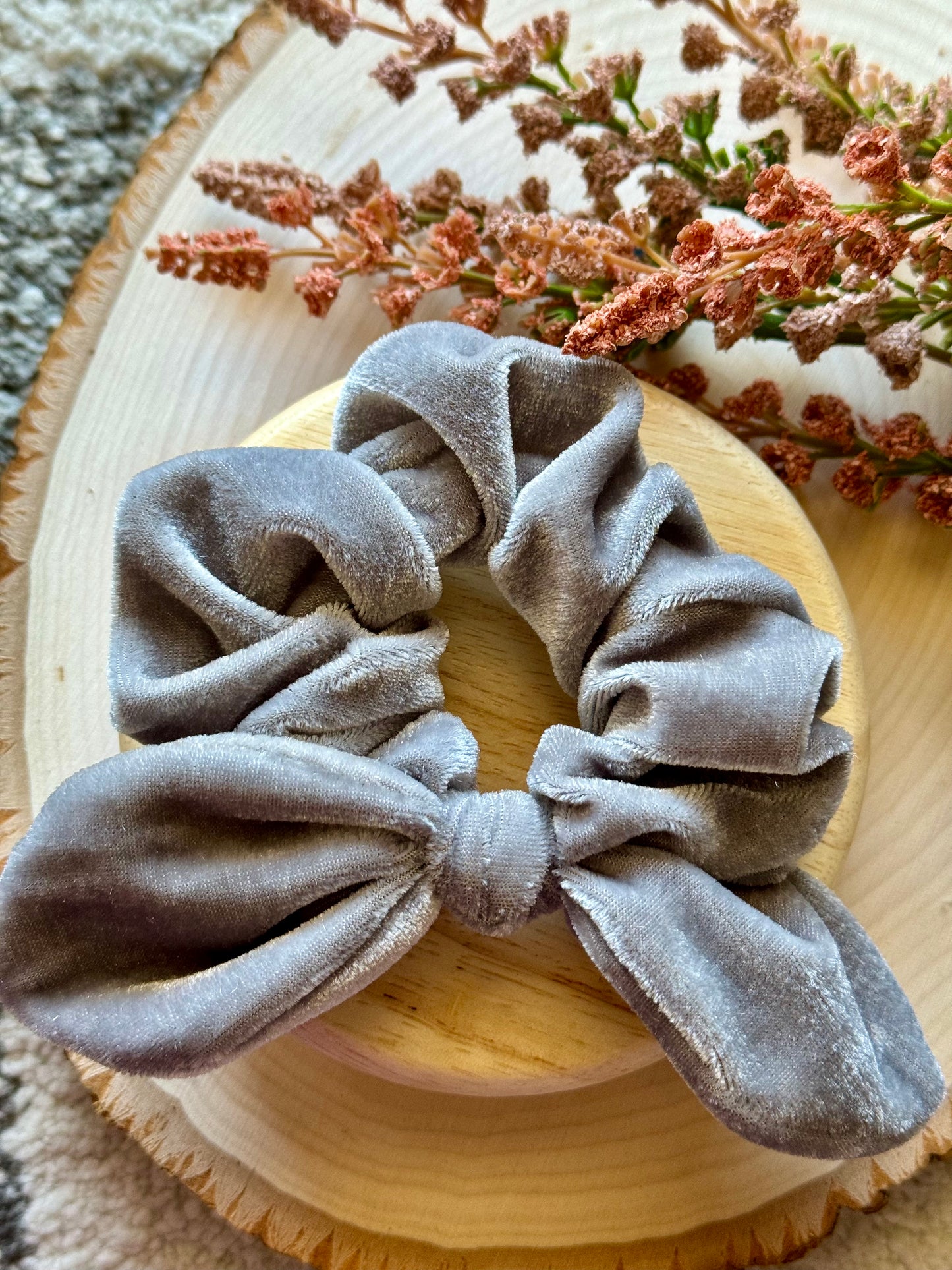 Grey Velvet Scrunchie